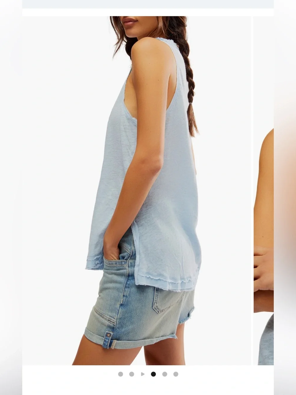 Free People Love Language Burnout Light Blue Sleeveless Henley Tank L